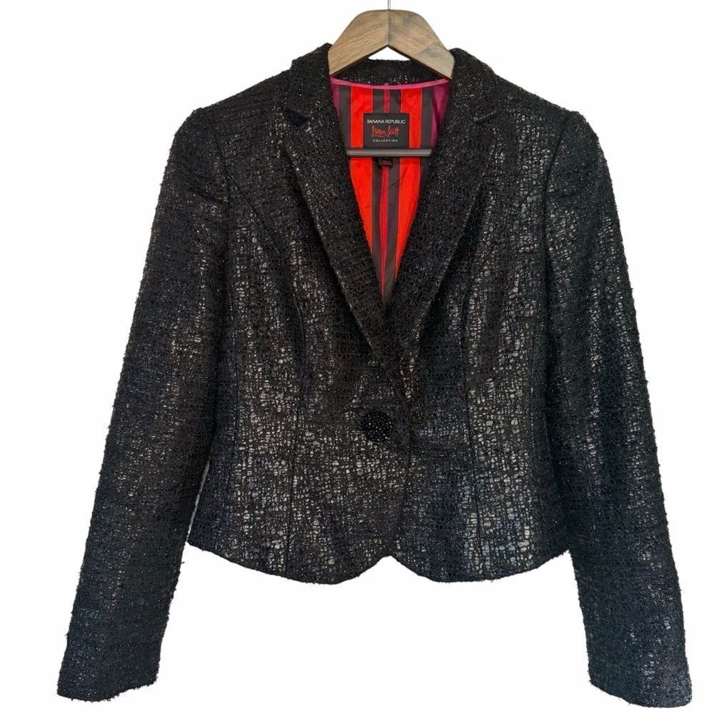 Banana Republic L'Wren Scott Collection Black Crackle Blazer size 8 Glam Party